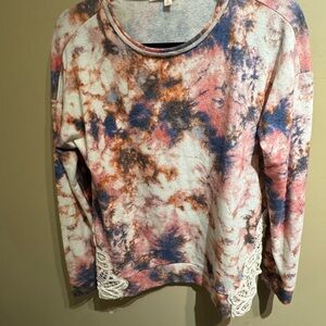 Rewind Tie-Dye Sweatshirt Pink Blue White Lace Trim Size Large NWOT